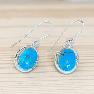 Silver and Blue Turquoise Oval Earrings